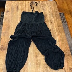 Guess acid wash dark green and Black halter Women's Jumpsuit harem pants NWOT